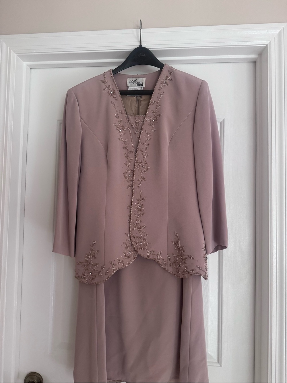 Avanti Dusty Mauve Beaded Skirt Suit